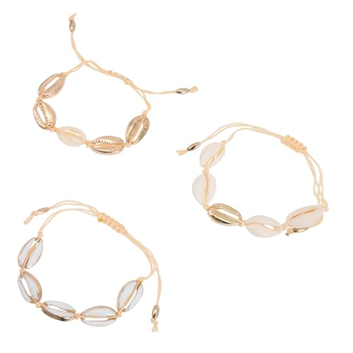 FRCOLOR 3 Stück Verstellbares Boho Muschel Armband und Fußkettchen Damen Strand Schmuck Geflochtene Legierung Handgelenk Accessoire von FRCOLOR