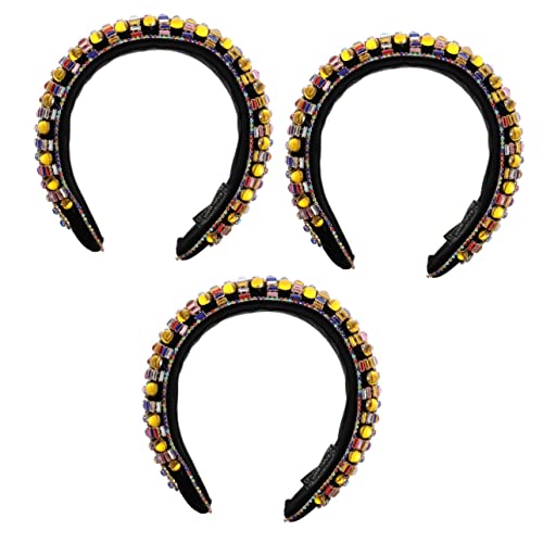 FRCOLOR 3 Stk Vintage Stirnband Mit Breiter Krempe Breites Haarband Funkelnde Stirnbänder Für Frauen Make-up-stirnbandschleife Bauschiges Stirnband Schmuck Perlen Juwel Damen Strasssteine von FRCOLOR