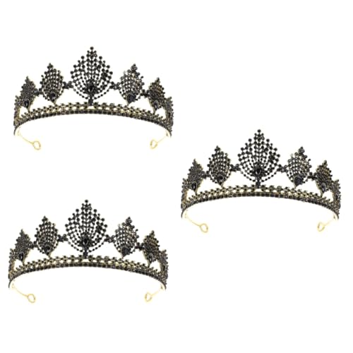 FRCOLOR 3 Stück Vintage Tiara Strass Braut Große Barockkrone Kronen Für Frauen Göttin Kopfschmuck Barock Stil Kronprinzessin Strass Barock Königin Strass Eingelegte Krone Metall Schwarz von FRCOLOR