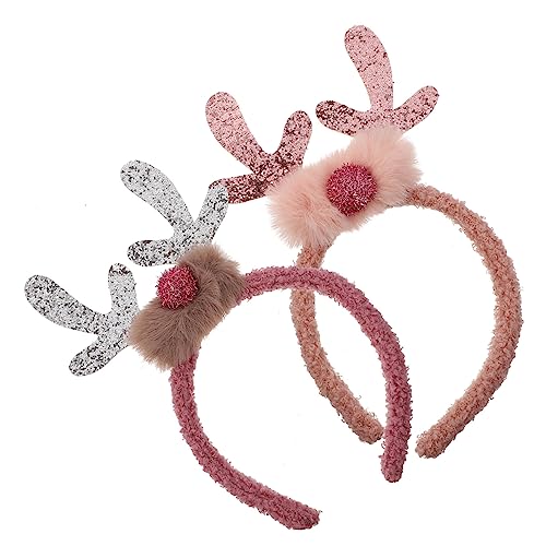 FRCOLOR 3 Stück Weiche Leichte Weihnachts-haarreifen mit Rentiergeweih für Rosa und Pink Sichere Langlebige Party-haarschmuck für Kindergeburtstag und Weihnachtsfeier von FRCOLOR