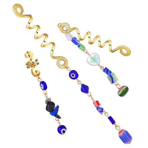 FRCOLOR 3 Stück Zopfringe Zopfschmuck Haarringe Dreadlock Zubehör Für Damen Stein Dreadlock Perlen Haarflechtschmuck Haaranhänger Dreadlock Schmuck Haar Accessoires Blaue von FRCOLOR