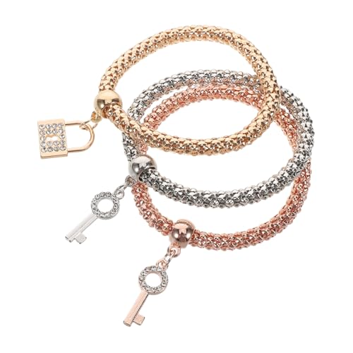 FRCOLOR 3 Stücke Schlüsselanhänger-Armband Women Armbänder Kristall Armband Stretch Armbänder mehrschichtige Charm-Armreifen Charmearmbänder verstellbare Kette frauen schmuck Zinklegierung von FRCOLOR
