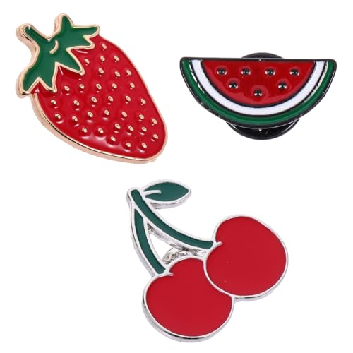 FRCOLOR 3 Teiliges Broschen mit Niedlichen Wassermelonen Erdbeer und Kirschmotiven Emaillierte Anstecknadeln für Kleidung Rucksack und Hut Modischer Schmuck für Damen und Mädchen von FRCOLOR