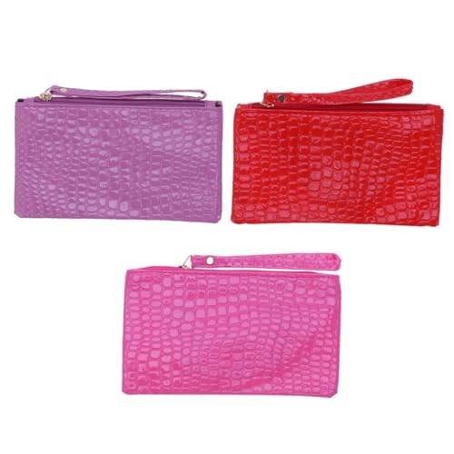 FRCOLOR 3 Teiliges Damen Handtaschen Set Mit Kosmetiktasche Und Wechselgeldbörse Für Abendveranstaltungen Hochzeiten Und Partys Pink Rosenrot Je von FRCOLOR
