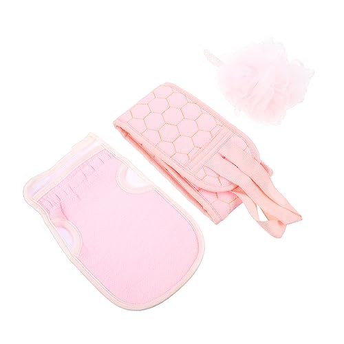 FRCOLOR 3 Teiliges Duschhandschuh Set Mit Rückenmassage Handtuch Weiche Und Saugfähige Badezimmer Handschuhe Für Ein Entspannendes Duscherlebnis Pink von FRCOLOR