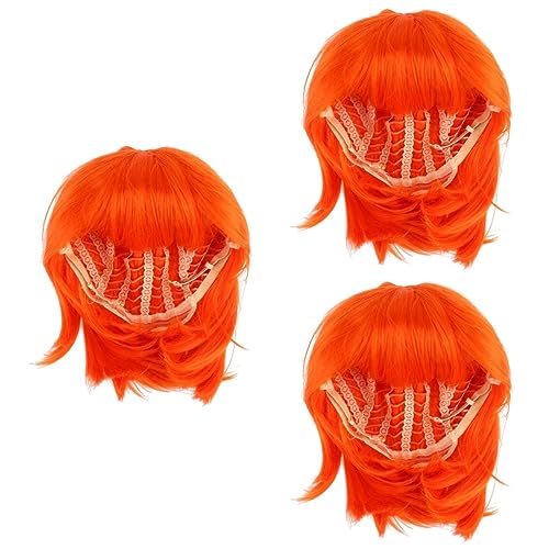 FRCOLOR 3st Anime-mädchen-perücke Perücke Aus Vorgezupftem Reinem Menschenhaar Kurze Orangefarbene Cosplay-perücke Natürlich Aussehende Kurze Perücken Haarabdeckung Damen Haarschmuck Pony von FRCOLOR