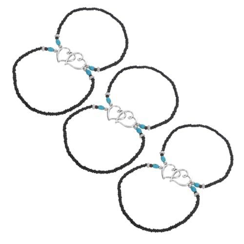 FRCOLOR 3-teiliges Fußkettchen-Armband Für Damen: Doppellagige Perlen Und Herzanhänger – Boho-fußschmuck Für Den Strand, Sommerurlaub Und Anlässe von FRCOLOR