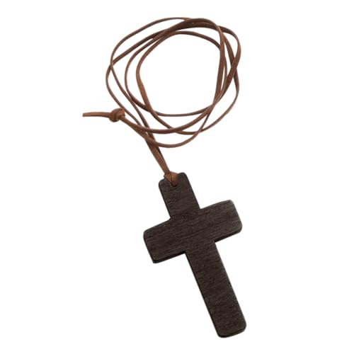 FRCOLOR 30 Stück Teiliges Holz Kreuz Anhänger Halsketten mit Schwarzem Lederband Langlebig und Modisch Detailliert Gearbeitet als Christliches für Taufe Weihnachten Gebet Zufällige Farbe von FRCOLOR