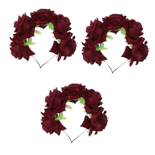 FRCOLOR 3St Brautkopfschmuck mit Blumen Rose rotes Stirnband Tag der Toten Frau Stirnband haarschmuck frisierumhang floraler Haarreif Frauen Haarreifen die Blumen Kopfbedeckung Schal Damen von FRCOLOR
