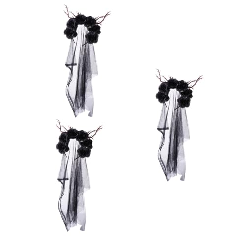 FRCOLOR 3St Elch horn Ast Stirnband Haarbänder mit Rosenblütenschleier Cosplay Horn Kopfbedeckung halloween kopfschmuck halloween kopfbedeckung Stirnband mit Rosenblüten Stoff von FRCOLOR