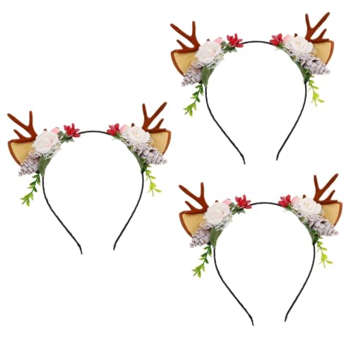 FRCOLOR 3St Geweih Stirnband Hirsch-Stirnband weihnachtsmütze top stirnband Party-Geweih-Stirnband Rentier Cosplay Haarreifen winterliches Stirnband Hirschhaarband schöner Haarreif Stoff von FRCOLOR