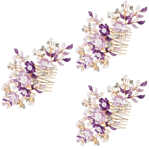 FRCOLOR 3st Haarpfropfen Frauen Haarkamm Haarschmuck Für Die Braut Hochzeit Seitenkämme Braut Haar Seitenkamm Mädchen Kopfbedeckungen Für Die Hochzeit Violett Fräulein Stirnband Die Blumen von FRCOLOR