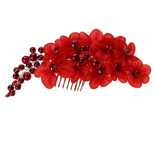 FRCOLOR 3St haarschmuck Perle Haarnadel Kämme für Frauen rote Haarblumenklammer Brautkopfschmuck für die Hochzeit Jahrgang Tiara Haarnadel Kamm die Blumen Kopfbedeckung Zubehör s803 von FRCOLOR