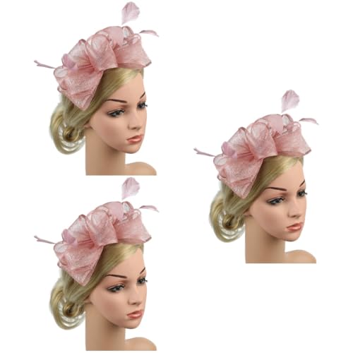 FRCOLOR 3st Derby-mützen Für Damen Kopfbedeckungen Für Teepartys La Hüte Für Frauen Gaze-haarreifen Hochzeitskopfschmuck Für Die Braut Fascinator Stirnband Mini-hut Feder Reisen Mitglied von FRCOLOR