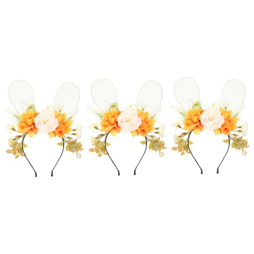 FRCOLOR 3St Hasenohr Stirnband Blumen-Hasenohr-Haarband Ostern-Stirnband kinder haargummis kinder haarschmuck Blumen-Hasen-Ohr-Stirnband niedliches Tierohr-Stirnband Gaze-Rock schmücken von FRCOLOR