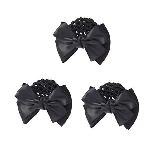 FRCOLOR 3 Stück Elastische Duttschleife Haarblumennetz Tasche Haarnetz Clip für Frauen Schwarz Dutt Abdeckung für Büro und Freizeit von FRCOLOR