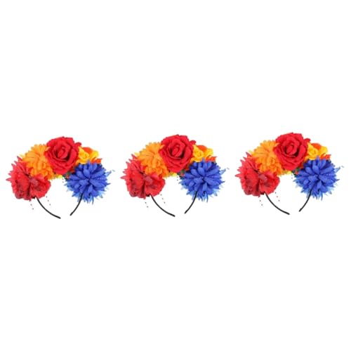 FRCOLOR 3st Pfingstrose Stirnband Mexikanisches Stirnband Fascinators Hut Tag Der Toten Kostüm Fiesta-krone Regenbogenblume Haarband Rosa Stirnband Mädchen Stoff Haarring Fee von FRCOLOR