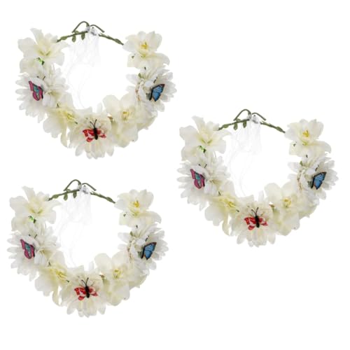 FRCOLOR 3st Schmetterlingskranz Stirnband Hawaiianische Blumenkrone Stirnband Für Frauen Blumen Haarkranz Dekorationen Für Blumenpartys Florales Stirnband Stoff Mädchen Frühling Und Sommer von FRCOLOR