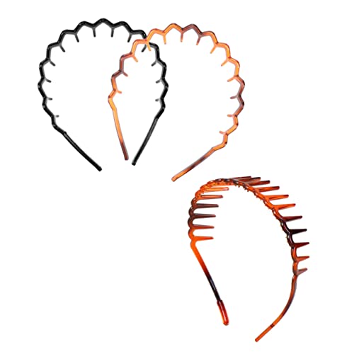 FRCOLOR 3 Stück Elastische Harz Gewellt Zahn Haarband Für Frauen Rutschfestes Stirnband 2 Schwarze 1 Braunes Haarband Haarschmuck Für Alltag Und Besondere Anlässe von FRCOLOR