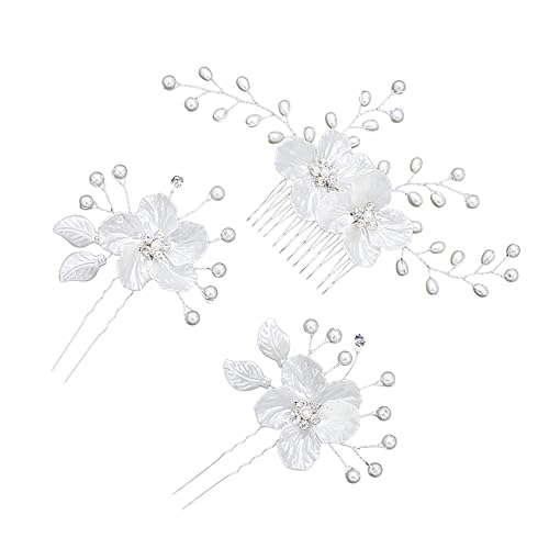 FRCOLOR 3St hochzeit kopfschmuck Perlenhaarkamm hochzeitshaar schmuck wedding hair accessories Haaraccessoires Perlenhaarspangen Haarnadel Haarschmuck Zubehör einstellen Braut Weiß von FRCOLOR