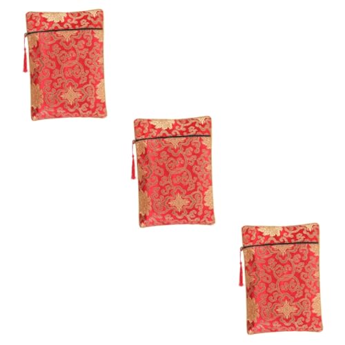 FRCOLOR 3st Aktentasche Im Chinesischen Stil Kleiner Geschenkbeutel Tasche Tempelversorgung Taschen Für Schmuck Bestickte Brokattasche Umschlag Verpacken Büchertasche Rot Baumwolle von FRCOLOR