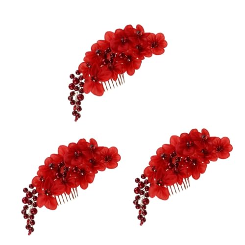 FRCOLOR 3St Perlenhaarnadel Haarklammern für Frauen Haarschmuck Braut Haarnadel Haar Klammern haar spangen Perlen-Haarspangen Kamm Haarnadel Hochzeit Kopfbedeckung Kleid Fräulein rot von FRCOLOR