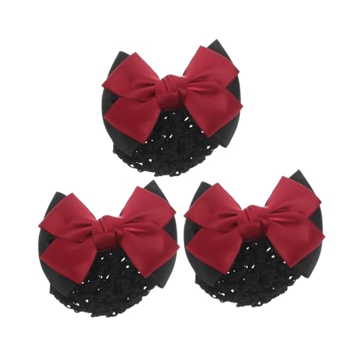 FRCOLOR 3stücke Haarblumennetztasche Duttschleife Haarnetz Netzclip Für Damen Kopfschmuck Haarschmuck Schleife Für Frauen Mädchen Rot von FRCOLOR