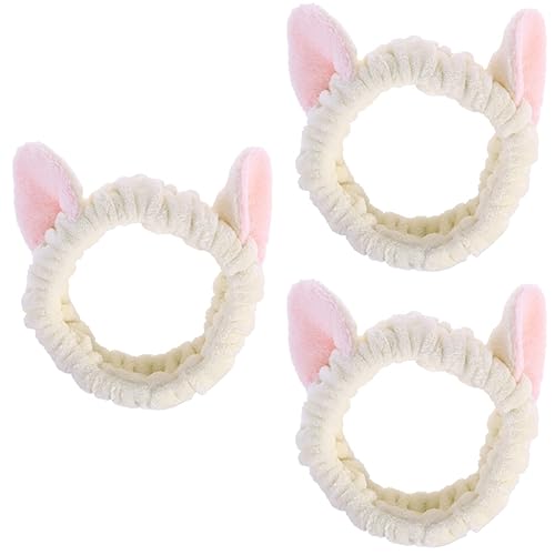 FRCOLOR 3st Kosmetisches Stirnband Süßes Stirnband Spa-gesichtsstirnbänder Kostüm Kopf Katze Stirnband Haarpflegezubehör Make-up-stirnband Stirnband Spa Kind Erwachsener Jacke Mit Hut Weiß von FRCOLOR