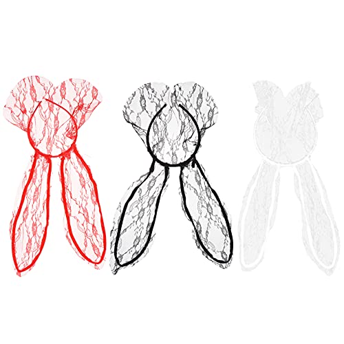 FRCOLOR 3stücke Kaninchenohr Stirnband Aus Spitze Für Damen Kopfschmuck Cosplay Haarband Spitzenschleier Party Requisiten Fotoaccessoires von FRCOLOR