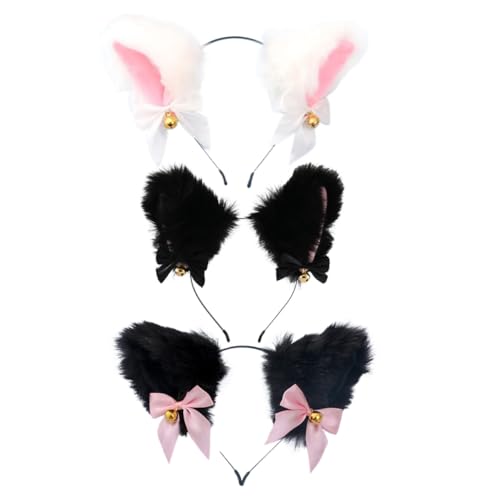 FRCOLOR 3st Stirnband Mit Katzenohren Kopfhörer-stirnband Fuchs-ohr-stirnband Kopfschmuck-requisiten Strass-hut Kopfbedeckungen Für Damen Hase Cosplay Weiß Fräulein Stoff von FRCOLOR