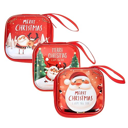 FRCOLOR 3st Urlaubszubehör Weihnachtsmann-kopfhörertasche Weihnachtsmann Brieftasche Tasche Weihnachtsplätzchen Dose Leere Dosen des Neuen Jahres Kleines Geschenk Kind Metall Mini von FRCOLOR