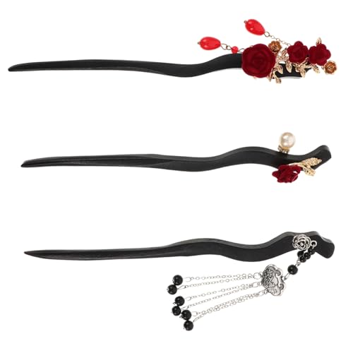FRCOLOR 3stücke Chinesische Rosen-haarstäbchen Mit Quaste Haaraccessoires Für Frauen Und Mädchen Traditionelles Design Für Hochsteckfrisuren Und Feiertage von FRCOLOR