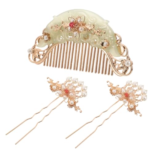 FRCOLOR 3stücke Haarschmuck Für Frauen Mit Seitenkämme Chinesische Blumenhaarnadel Aus Metall Und Acetat Haarnadeln Als Traditioneller Haarstab Für Hanfu Und Besondere Anlässe von FRCOLOR