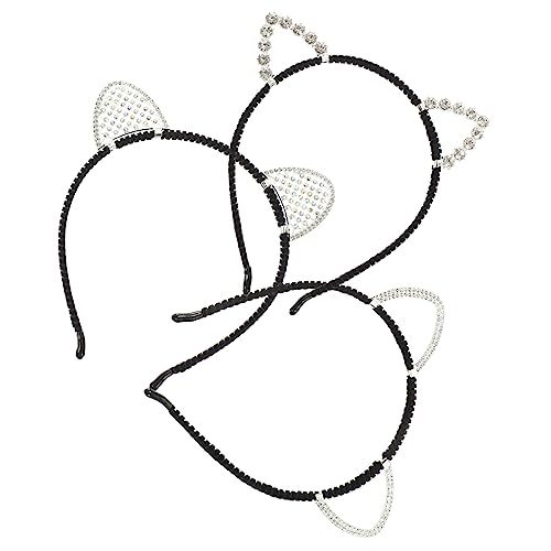 FRCOLOR 3stücke Katzenohren Stirnband Für Frauen Mit Strasssteinen Cosplay Zubehör Party Kopfbedeckung Ohren-kopfstück Halloween Accessoire Tierohr Haarband von FRCOLOR