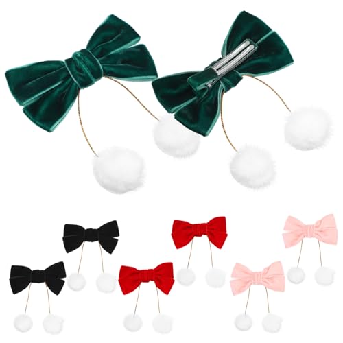 FRCOLOR 4paare Samt Haarschleifen Für Mädchen Mit Schleifen Und Fellbällen Für Weihnachten Haarschmuck Clipschleifen Haaraccessoires Für Kleinkinder von FRCOLOR