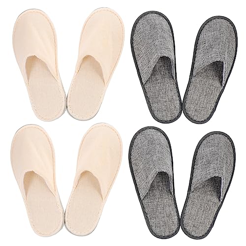 FRCOLOR 4 Paare Hausschuhe Tragbare Pantoffeln Faltbares Hotel Damenslipper Universal- Pantoffeln Weichere Pantoffeln Einweg-hotelslipper House Slippers Leinen- Warm Halten Urlaub Flugzeug von FRCOLOR