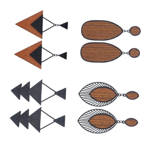 FRCOLOR 4paare Afrikanische Tropfenohrringe Aus Naturholz Hohle Holzohrringe in Ethnischem Design Afrikanische Holzohrhänger Für -stil von FRCOLOR
