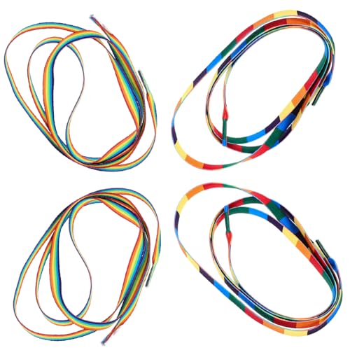 FRCOLOR 4 Paare Flache Regenbogen Schnürsenkel für Sneaker und Boots Langlebige Weiche Sportschnürsenkel mit Modische Farbenfrohe Schuhbänder für Damen und Herren von FRCOLOR