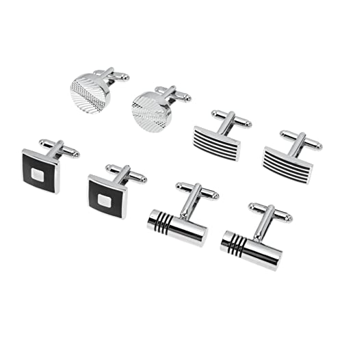 FRCOLOR 4 Paare Manschettenknöpfe Herren Kupfer Business Set mit Designs Schwarz Emaille Streifen Rund Verziert Klassisch für Hemd Anzug Einfach zu Tragen und Stilvoll für Büro und von FRCOLOR