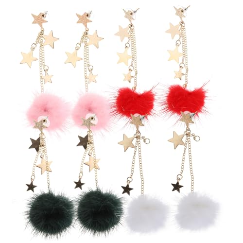 FRCOLOR 4 Paare Pom Pom Ohrringe Kunstfell Fünfzackige Sterne Ohrhänger Weiß Rot Grün für Frauen Leichte Handgefertigte Dangle Ohrringe für Hochzeiten und Tägliche Outfits FRCOLOR 4 Paare Pom Pom Ohrringe Kunstfell Fünfzackige Sterne Ohrhänger Weiß Rot Grün für Frauen Leichte Handgefertigte Dangle Ohrringe für Hochzeiten und Tägliche Outfits von FRCOLOR