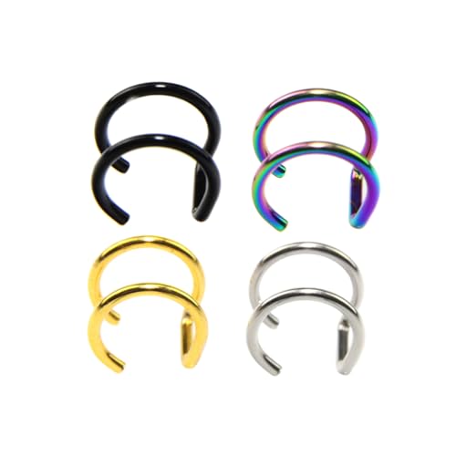 FRCOLOR 4 STÜCKE Nasenring und Ohrclip Schmuck C Form Nasenclip in Schwarz Gold und Bunt Hautfreundlich Glatte Oberfläche Damen Fake Piercing Accessoire von FRCOLOR