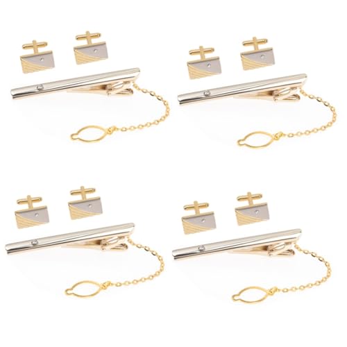 FRCOLOR 4 Sätze Goldene Manschettenknöpfe Krawattenclip für Herren Stilvolles für Hochzeiten Geschäftsmeetings Besondere Anlässe Langlebiges Widerstandsfähiges Material Einfach zu von FRCOLOR