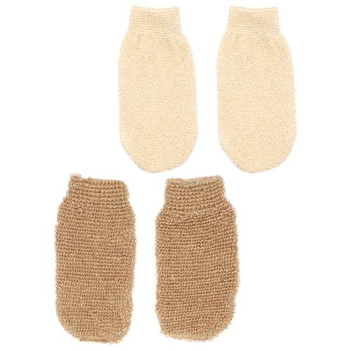 FRCOLOR 4 Stück Badehandschuhe Geschirrspülhandschuhe wischt Backhandschuhe exfoliating glove exfoliate gloves badehandtuch Handschuhe zum Duschen Körperpeeling-Handschuhe Duschtuch Flachs von FRCOLOR