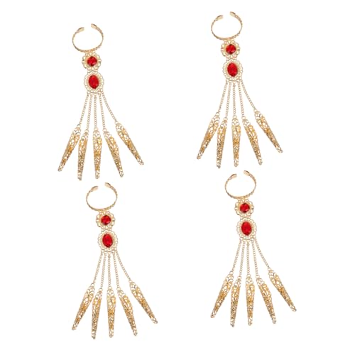 FRCOLOR 4 Stück Bauchtanz Hand Schmuck Teiliges Gold Armband mit Flexiblen Fingerringen Hochwertigem Legierungsmaterial für Tänzer Kostüme Funkelnde Strassverzierung für Unvergessliche von FRCOLOR