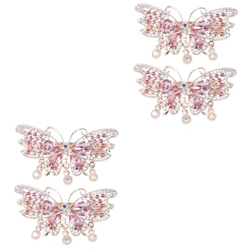 FRCOLOR 4 Stück Diamant-schmetterlings-haarspange Braut Kopfschmuck Haarschmuck Für Damen Kopfschmuck Für Die Braut Vintage-haarschmuck Clips Federbügel Strasssteine Flechten Rosa Fräulein von FRCOLOR