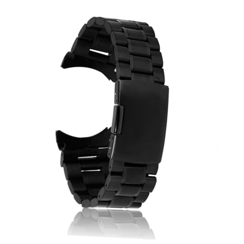 FRCOLOR 4 Stück Edelstahl Uhrenarmband mit Gebogenem Ende Lang Schwarzes Solides Metallarmband für Herren Mit Federstegen Faltschließe mit Push button von FRCOLOR