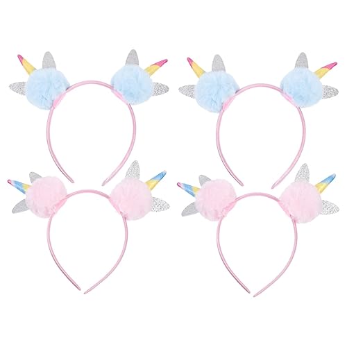 FRCOLOR 4 Stück Einhorn Stirnband Einhorn-katzenohr-stirnband Bommel Stirnband Einhorn-haarreifen Festliches Haarband Tierhaarreifen Bommel Haarband Südkorea Mädchen Plüschstoffe Cosplay von FRCOLOR