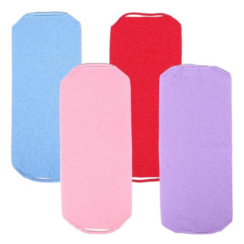 FRCOLOR 4 Stück Exfolierende Rückenschrubber Badehandtuch mit Dehnbarem Zuggriff für Effektive Hautpeeling und Müheloses Reinigen Schwer Erreichbarer Stellen von FRCOLOR