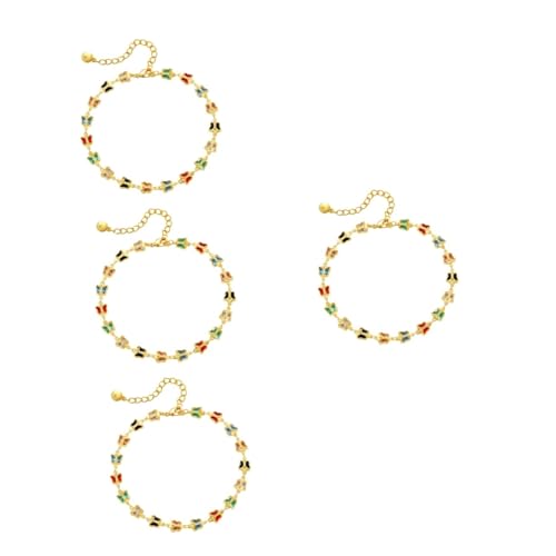FRCOLOR 4 Stück Geometrisches Fußkettchen für Damen Verstellbares Handgefertigtes Fußschmuckstück Vergoldetem mit Bunten Glassteinen Sommer Strand Besondere Anlässe von FRCOLOR