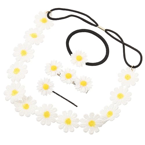 FRCOLOR 4 Stück Gänseblümchen-stirnband Gänseblümchen-blumenkrone Gänseblümchen-accessoires Für Damen Gänseblümchenkronen Für Frauen Haarband Baumwollseil Wenig Frisch Fräulein Gummiband von FRCOLOR